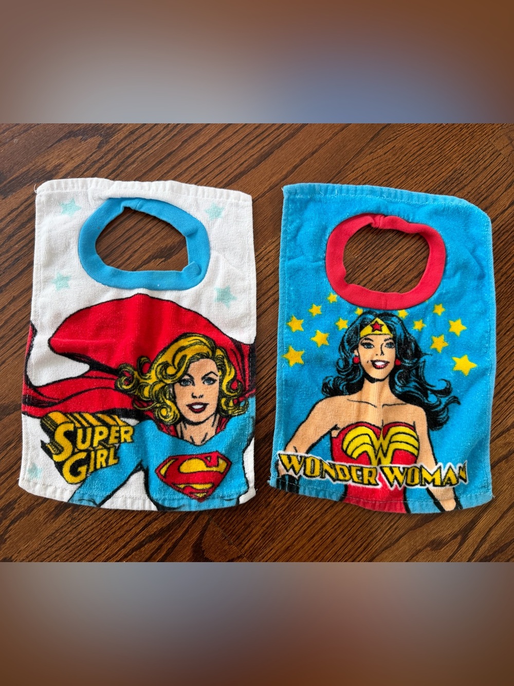 DC Justice League Official Merch Super Girl & Wonder Woman Set of 2 Baby Bibs